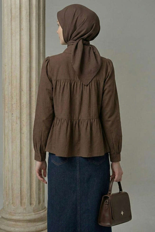 Kat Kat Detailed Shirred Shirt Coffee