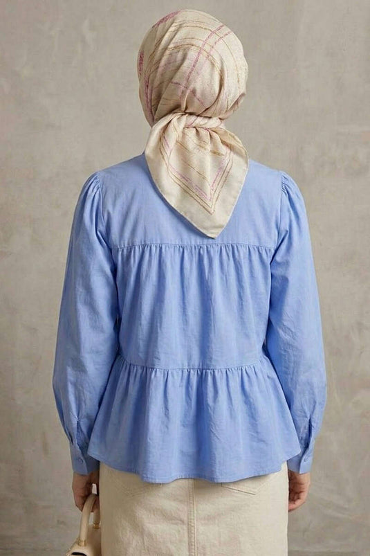 Shirt with Layered Gathered Details Blue