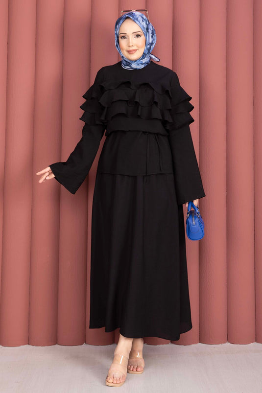 Kat Kat Ruffled Skirt Set Black