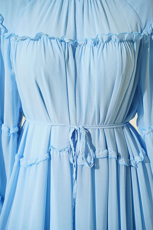 Kat Kat Fırfırlı Şifon Elbise Bebe Mavi