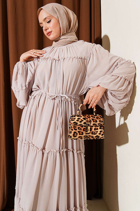 Kat Kat Rüschenschichten Chiffonkleid Beige