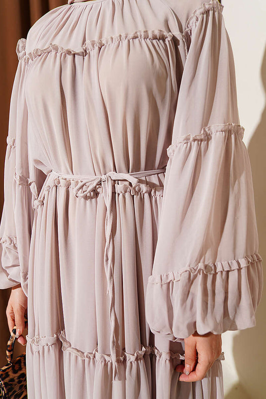 Kat Kat Rüschenschichten Chiffonkleid Beige