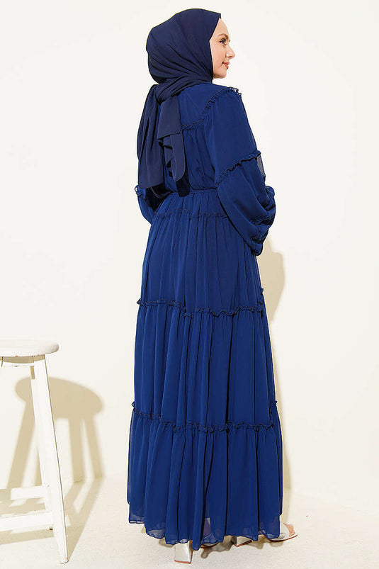 Kat Kat Ruffled Chiffon Dress Navy Blue