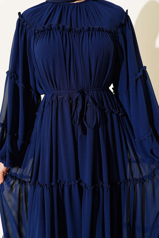 Kat Kat Ruffled Chiffon Dress Navy Blue