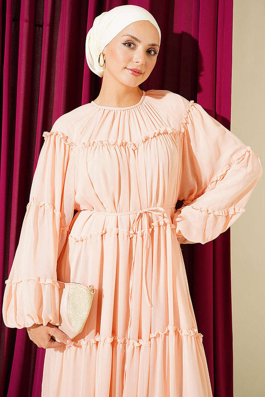 Kat Kat Rüschiges Chiffon-Kleid In Lachs