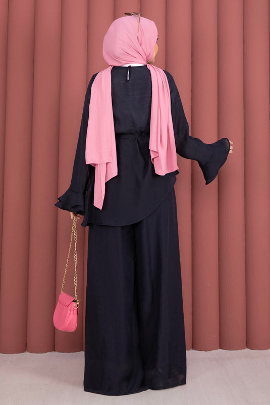 Ensemble deux pièces tunique à volants et pantalon Kat Kat bleu marine