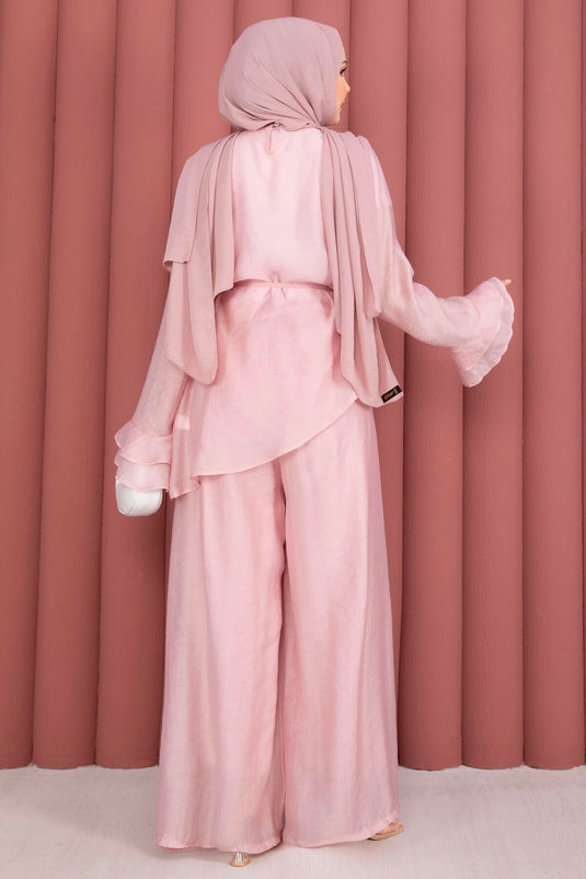 طقم قط قط بنطلون وتونيك بكشكشة وردي