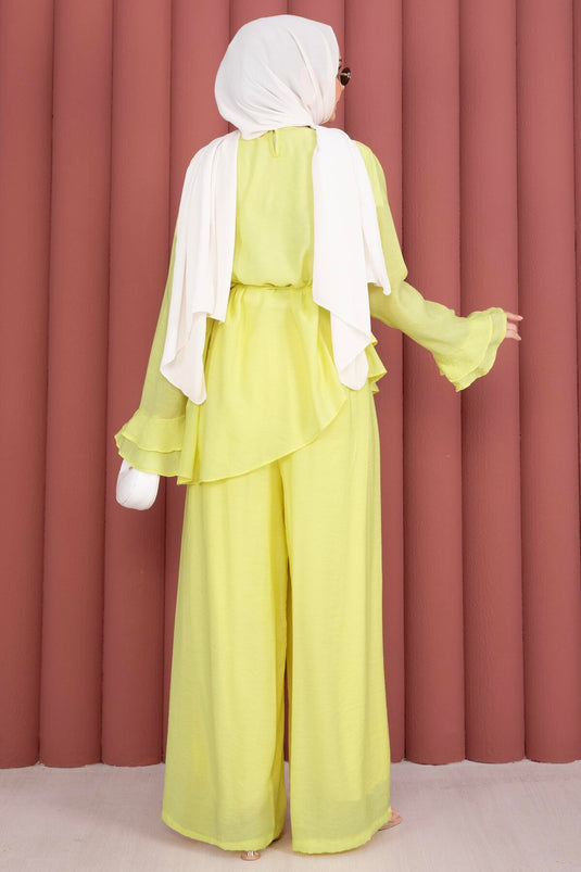 Ensemble deux pièces tunique à volants et pantalon Kat Kat jaune