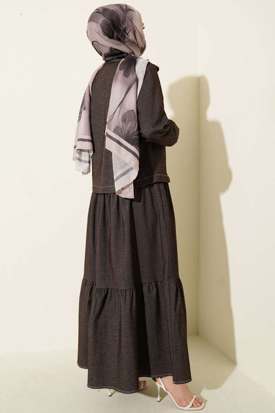 Kat Kat Pleated Jacket Denim Two-Piece Set Dark Brown