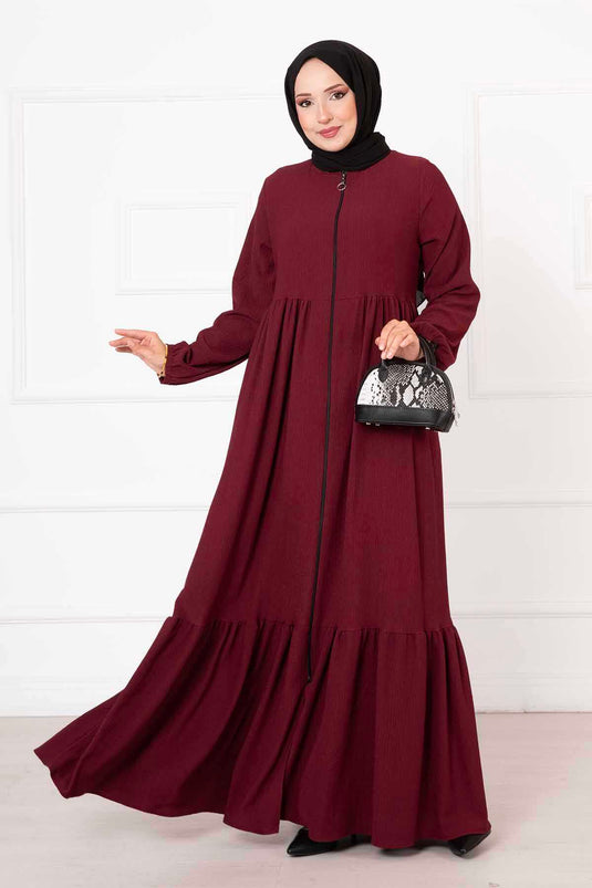 Burgundy Elastic Cuffed Ferace with Layered Sleeves