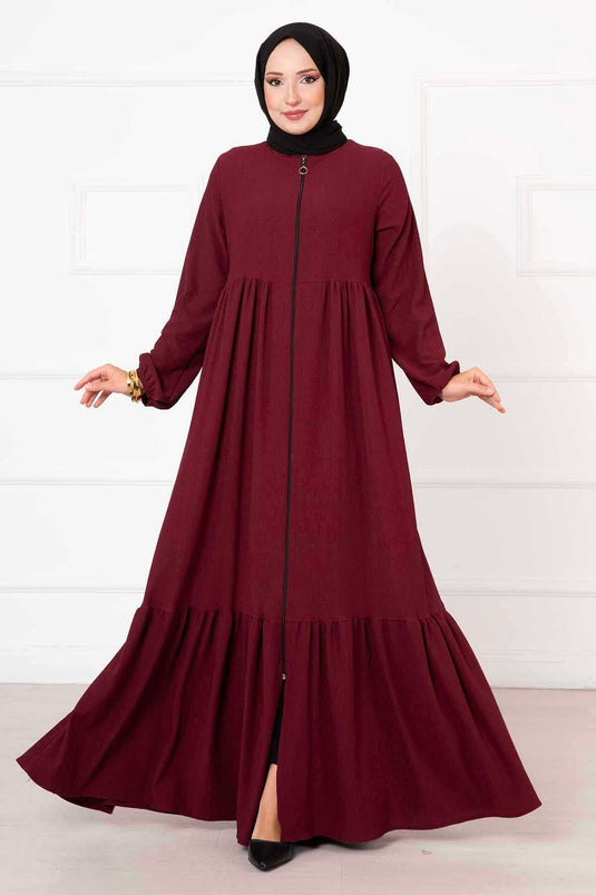 Kat Kat Kolları Lastikli Ferace Bordo