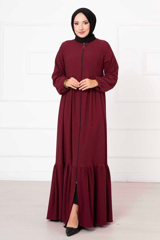 Burgundy Elastic Cuffed Ferace with Layered Sleeves