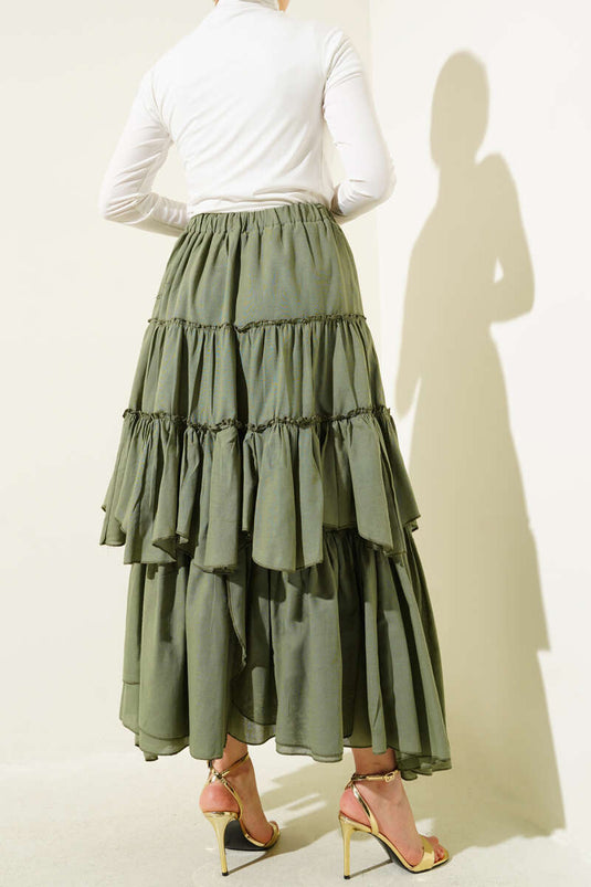 Layered Flared Skirt Almond Green