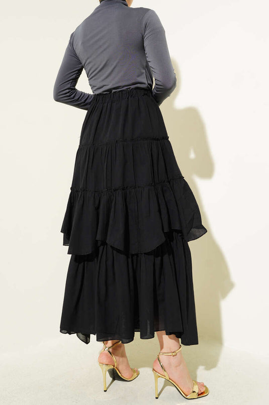 Layered Flared Skirt Black