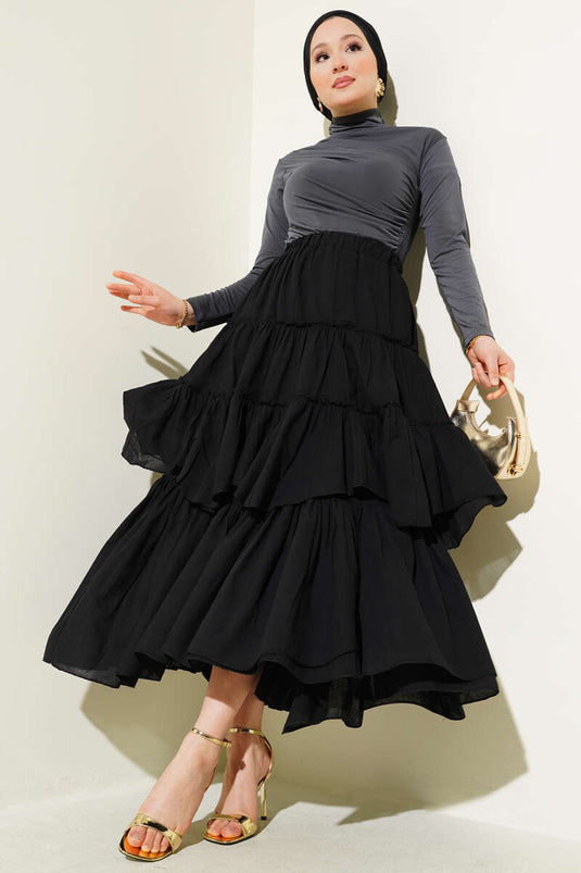 Layered Flared Skirt Black