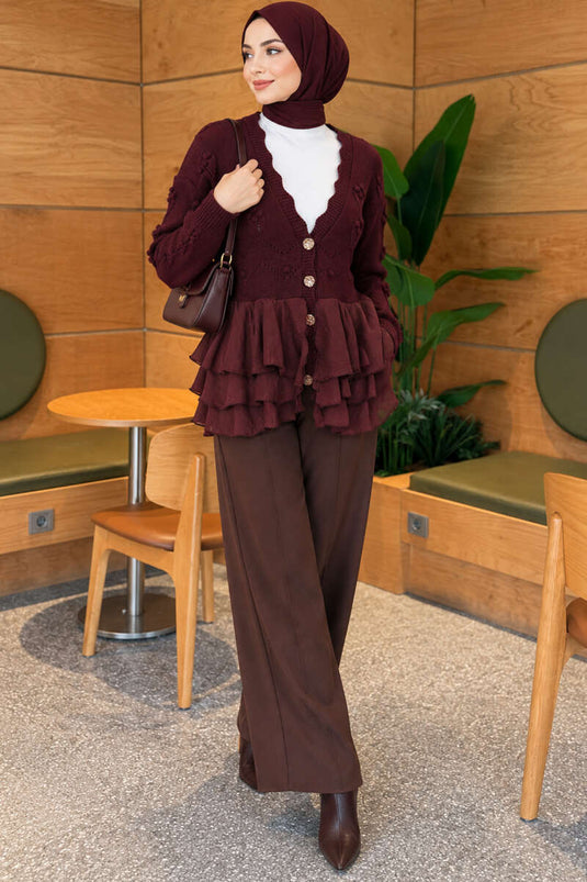 Lila Blumenstrick-Cardigan Mit Tüll-Details