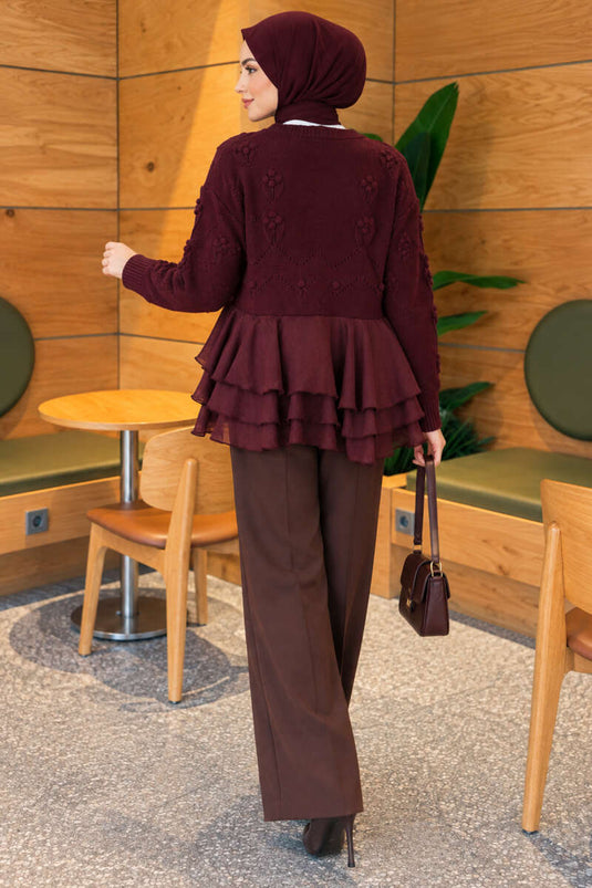 Gilet En Maille Violet À Détails En Tulle Et Motif Floral