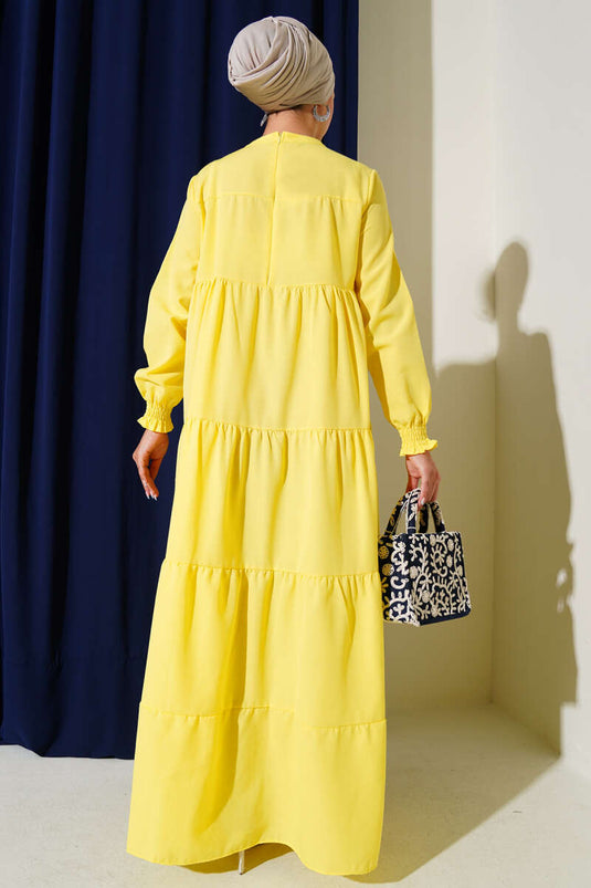 Katlı Model Elbise Sarı