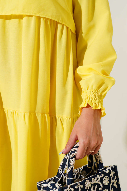 Katlı Model Elbise Sarı