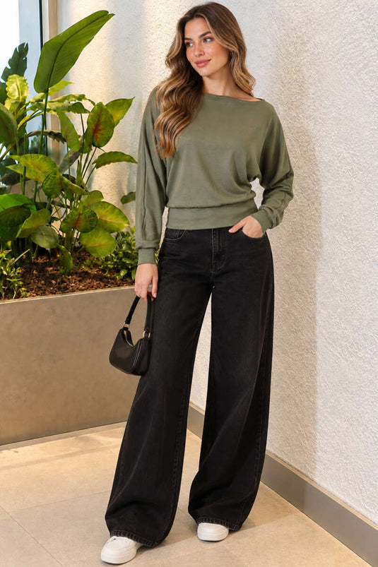 Basic Bluse Mit Rundhalsausschnitt Khaki