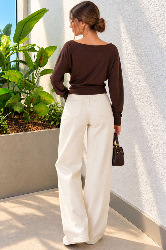 Basic Bluse Mit Boothals In Kaffee