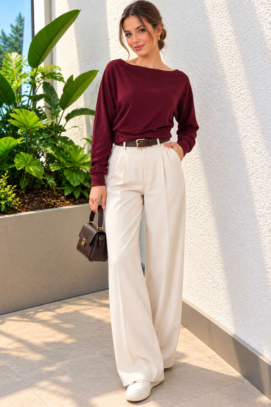 Basic Bluse Mit Boothals In Mauve