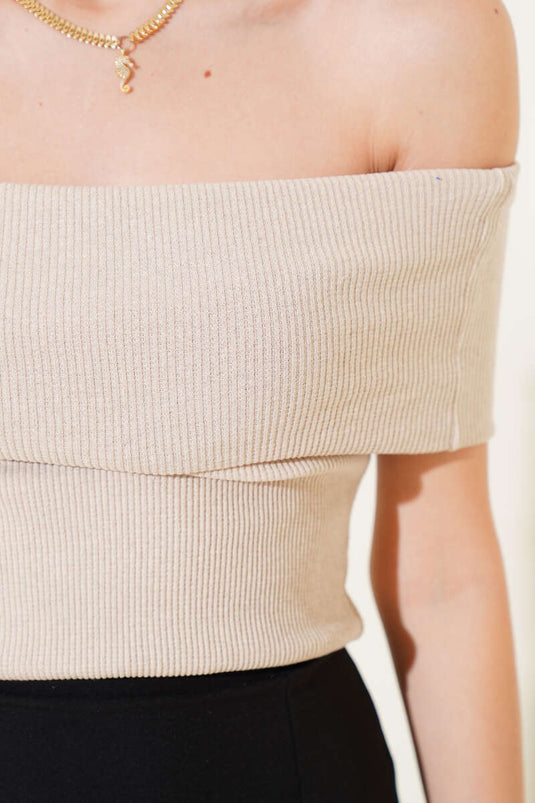 Chemisier côtelé à col bateau couleur pierre