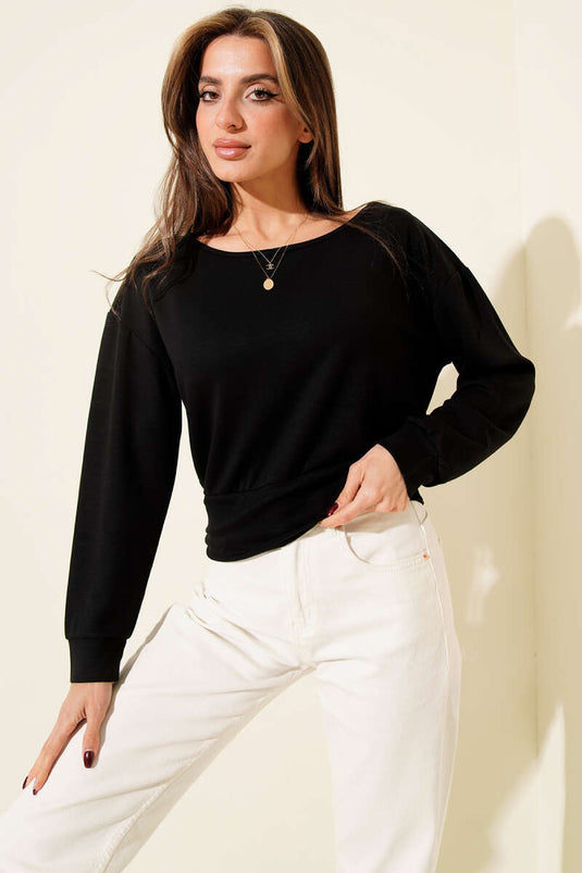 Boat Neck Loysha Blouse Black
