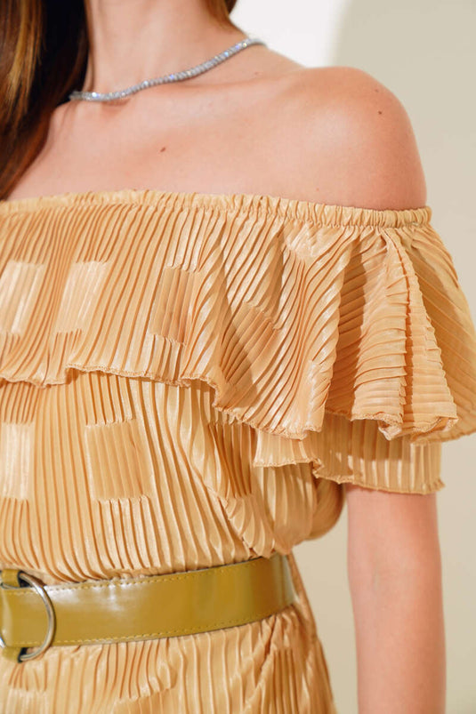 Robe plissée à col bateau vert pétrole