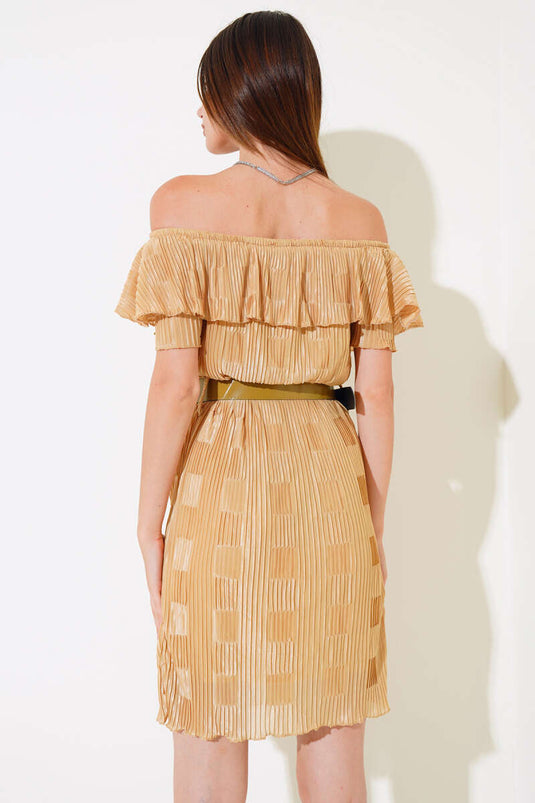 Robe plissée à col bateau vert pétrole