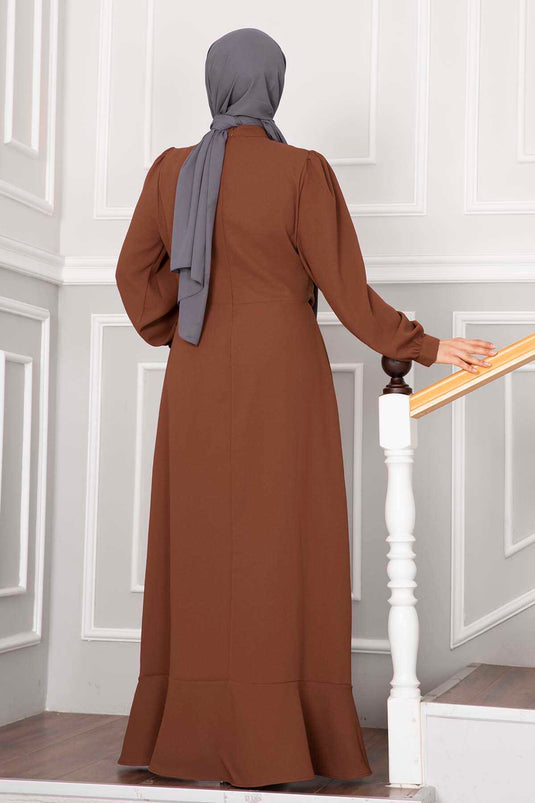 Kayla Ruches Tesettür Avondjurk Koffie