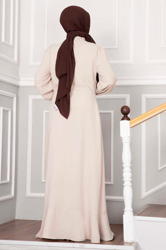Robe De Soirée Modeste Kayla À Volants Crème
