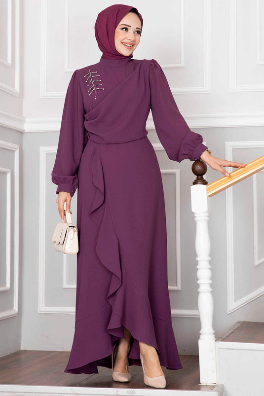 كايلا فستان سهرة حجاب مكشكش البرقوق