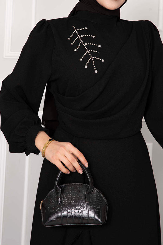 Kayla Robe De Soirée Hijab Froufrous Noir