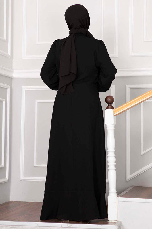 Kayla Ruches Tesettür Avondjurk Zwart