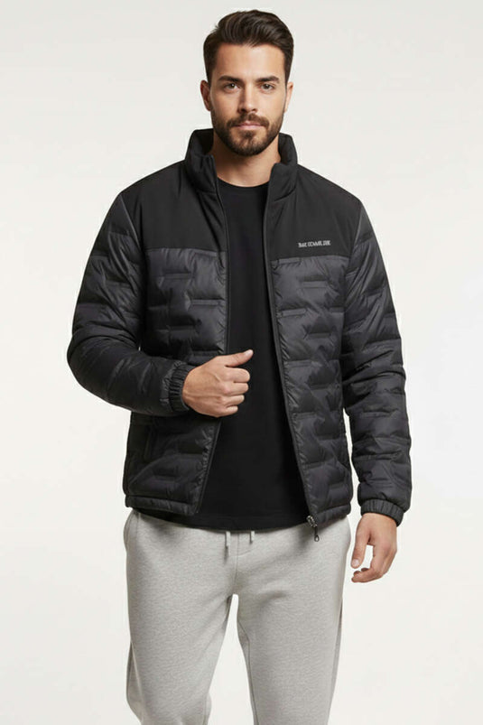 Men's Jacket with Goose Feather and Zipper Black