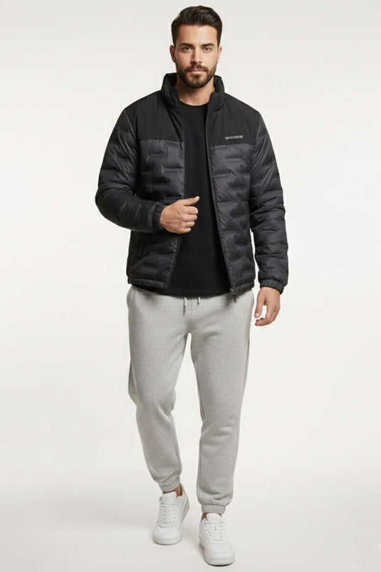 Men's Jacket with Goose Feather and Zipper Black