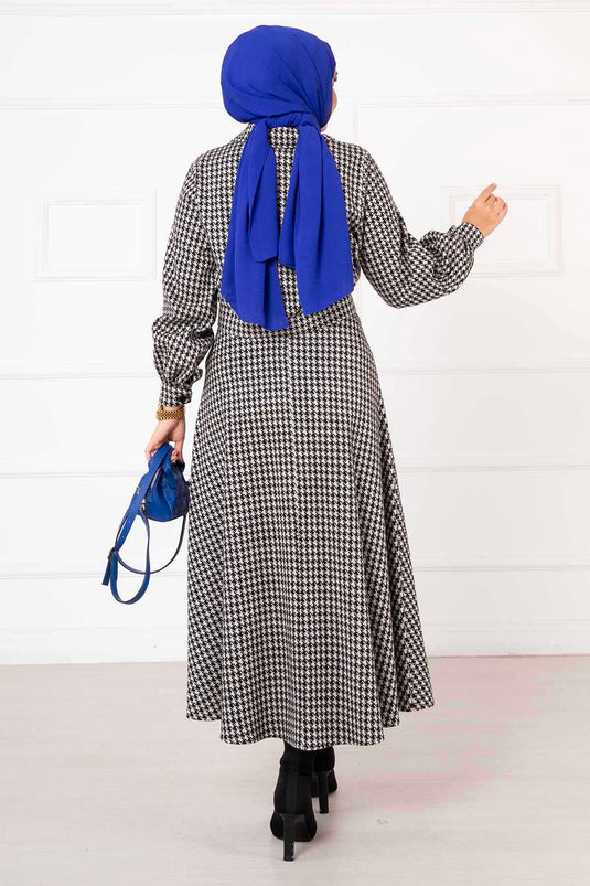 Houndstooth Patterned Crop Skirt Set Black White