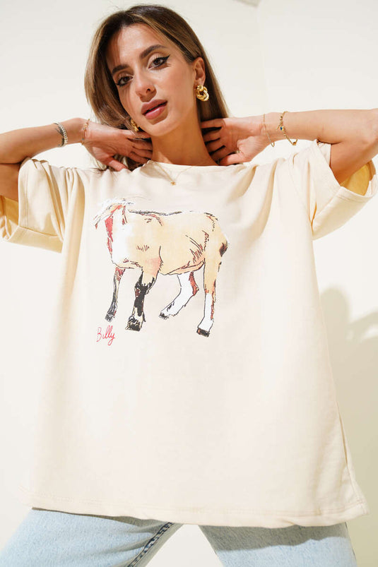 Goat Printed T-shirt Beige
