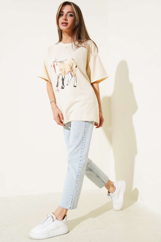 Goat Printed T-shirt Beige