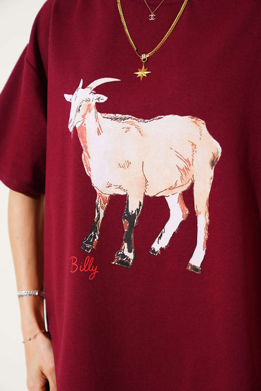 Goat Printed T-shirt Claret Red