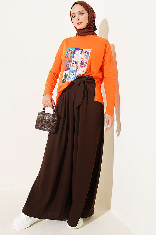 Orange Cat Print Tunic