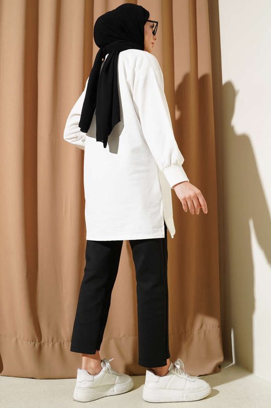 Zweifädige Tunika mit Schmetterlingsmuster, Weiß