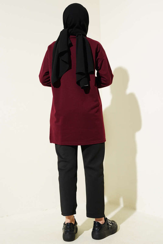 تونيك بنقشة فراشات من خيطين، لون عنابي