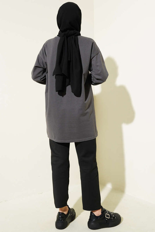 Butterfly Print Two-Thread Tunic, Smoke Grey