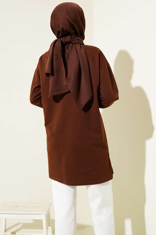 Tunique à imprimé papillons en deux fils, marron