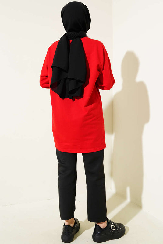 تونيك أحمر بطبعة فراشات وخيطين