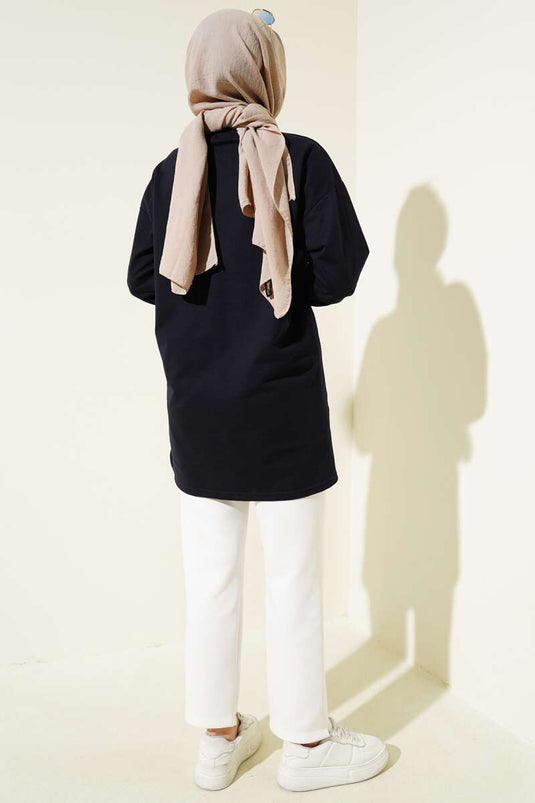 Tunique bleu marine à imprimé papillons et deux fils