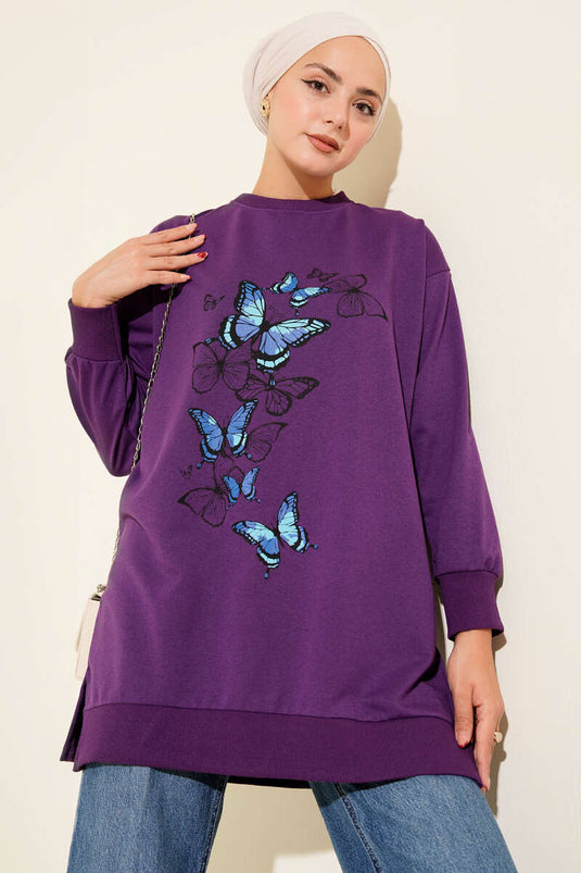 Tunique à deux fils imprimée papillon violette