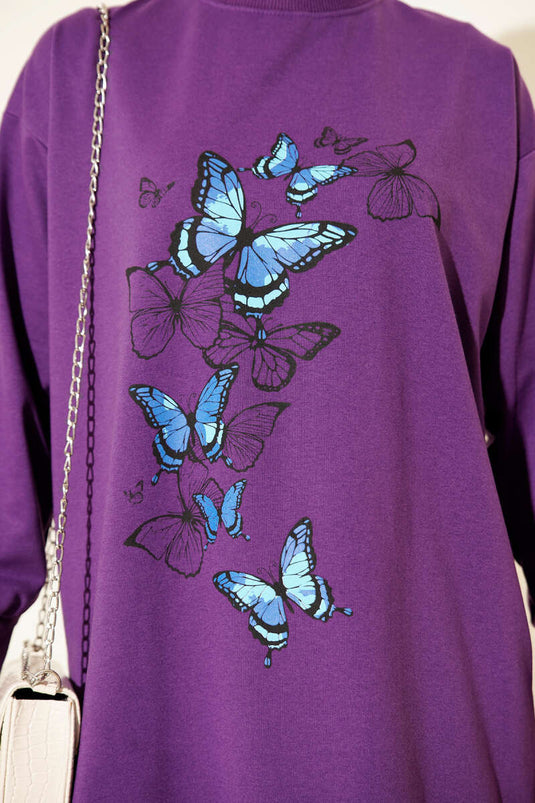 Tunique à deux fils imprimée papillon violette